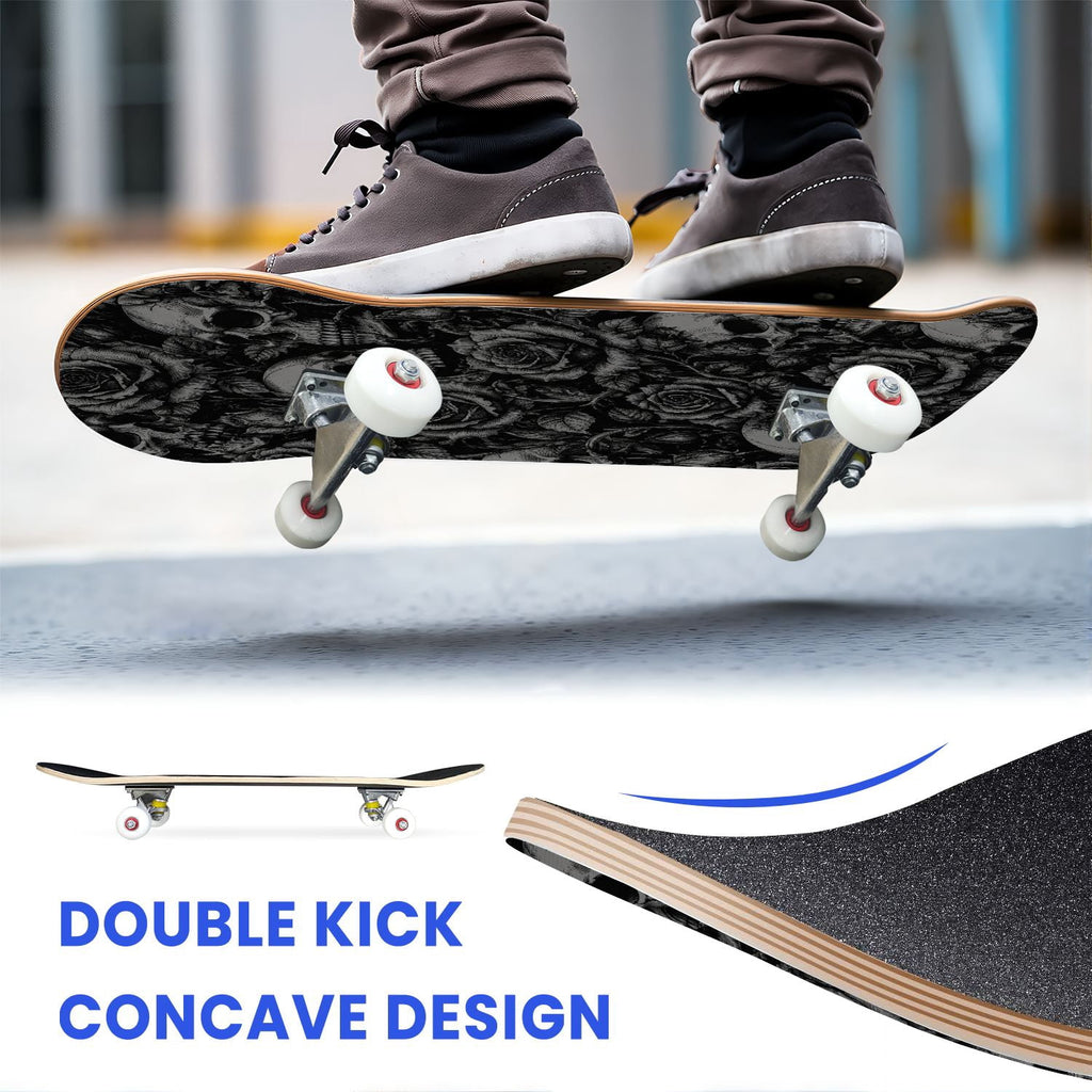 31"x8" Complete Skateboards for Beginners,Halloween Themed Pumpkins Witch Hats Spooky Double Kick 7 Ply Canadian Maple Deck Skateboard with Wheels, Gifts for Kids Teens