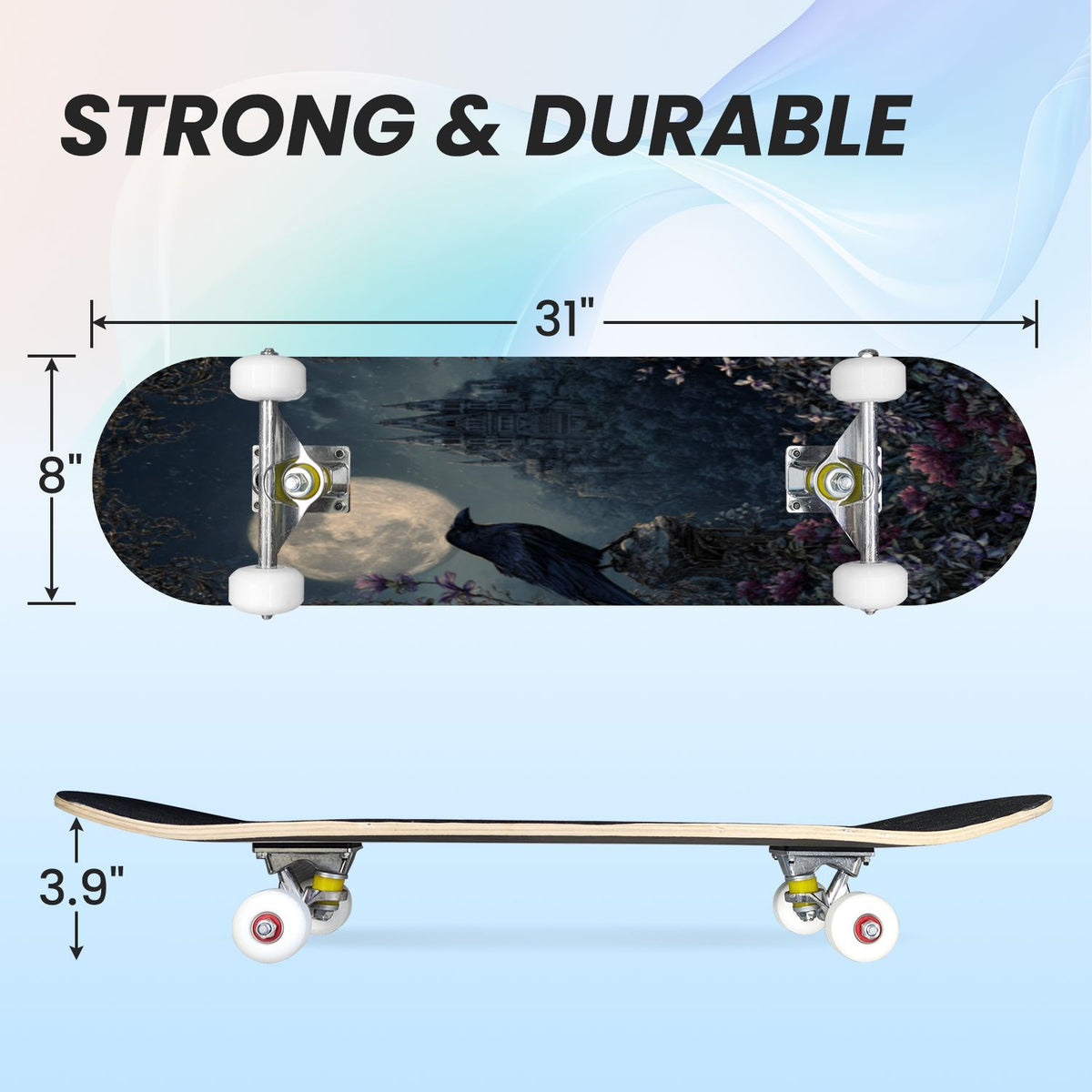 31"x8" Complete Skateboards for Beginners, Skeleton Tree Figure Antler Branches Dark Academia Flowers Double Kick 7 Ply Canadian Maple Deck Skateboard with Wheels, Gifts for Kids Teens