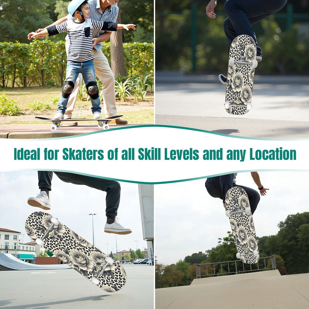 31"x8" Complete Skateboards for Beginners, Pink Bow Heart Vertical Stripes Romantic Double Kick 7 Ply Canadian Maple Deck Skateboard with Wheels, Gifts for Kids Teens