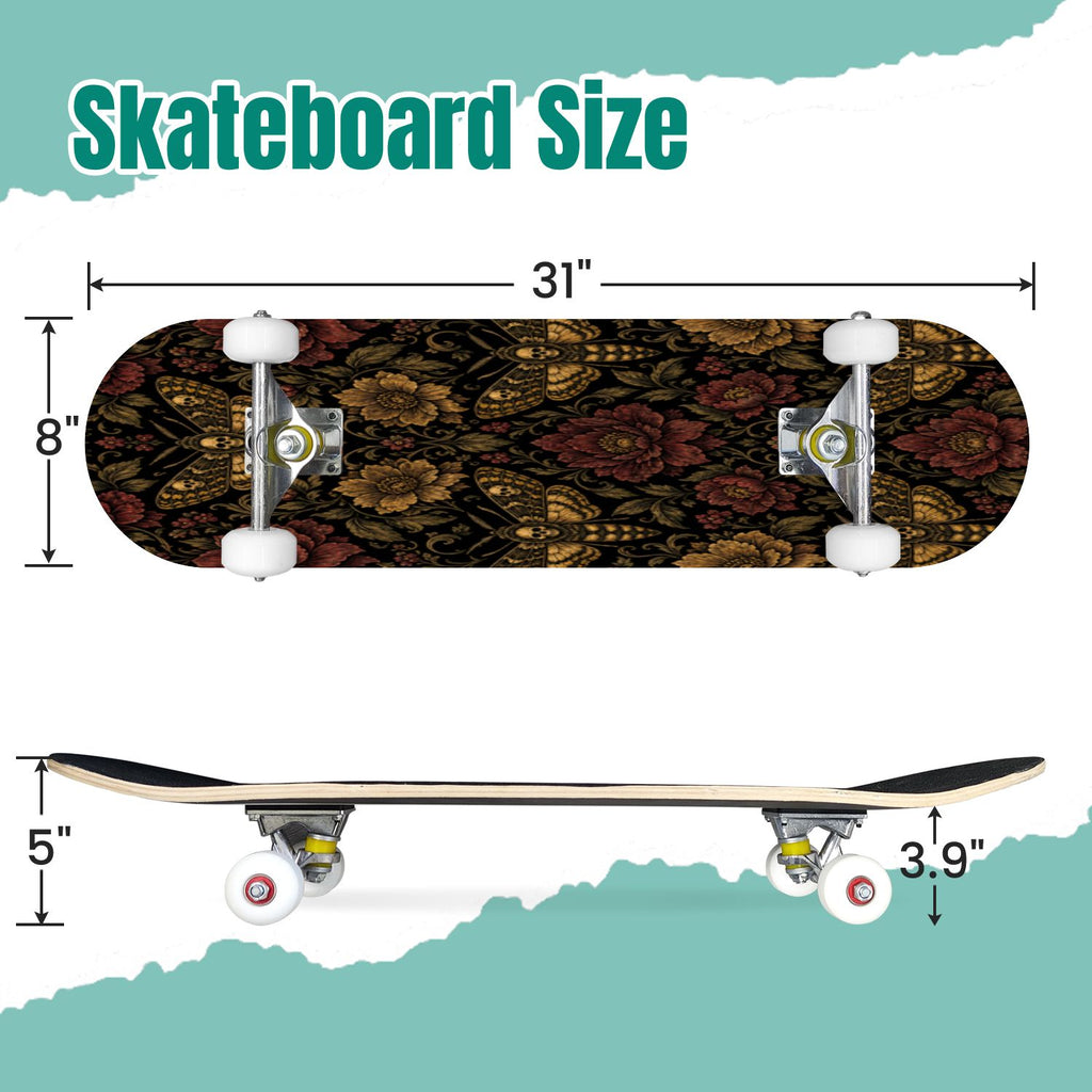 Abstract Geometric Curved Shapes Earthy Tones 31" x 8" Complete Skateboard, 7-Ply Canadian Maple Double Kick Trick Board for Kids and Beginners Adult Gifts