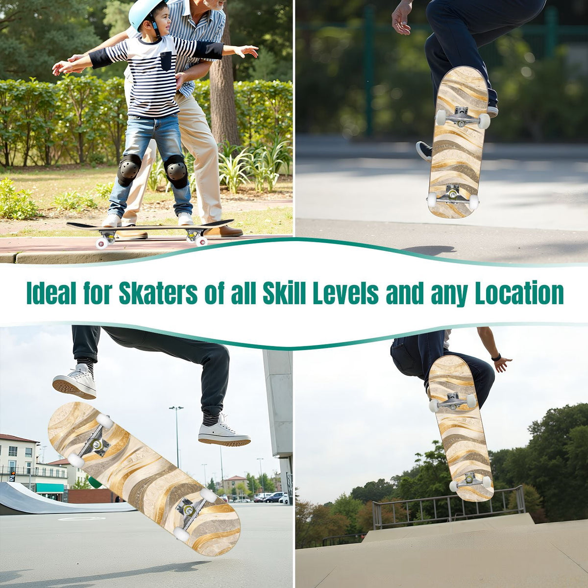 31"x8" Complete Skateboards for Beginners,Farmhouse Floral Daisy Flower Rustic Wood Board Double Kick 7 Ply Canadian Maple Deck Skateboard with Wheels, Gifts for Kids Teens