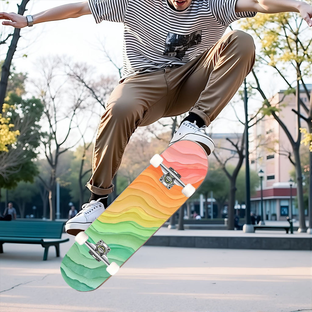 31"x8" Complete Skateboards for Beginners,Watercolor Watermelon Slices Pink Striped Double Kick 7 Ply Canadian Maple Deck Skateboard with Wheels, Gifts for Kids Teens
