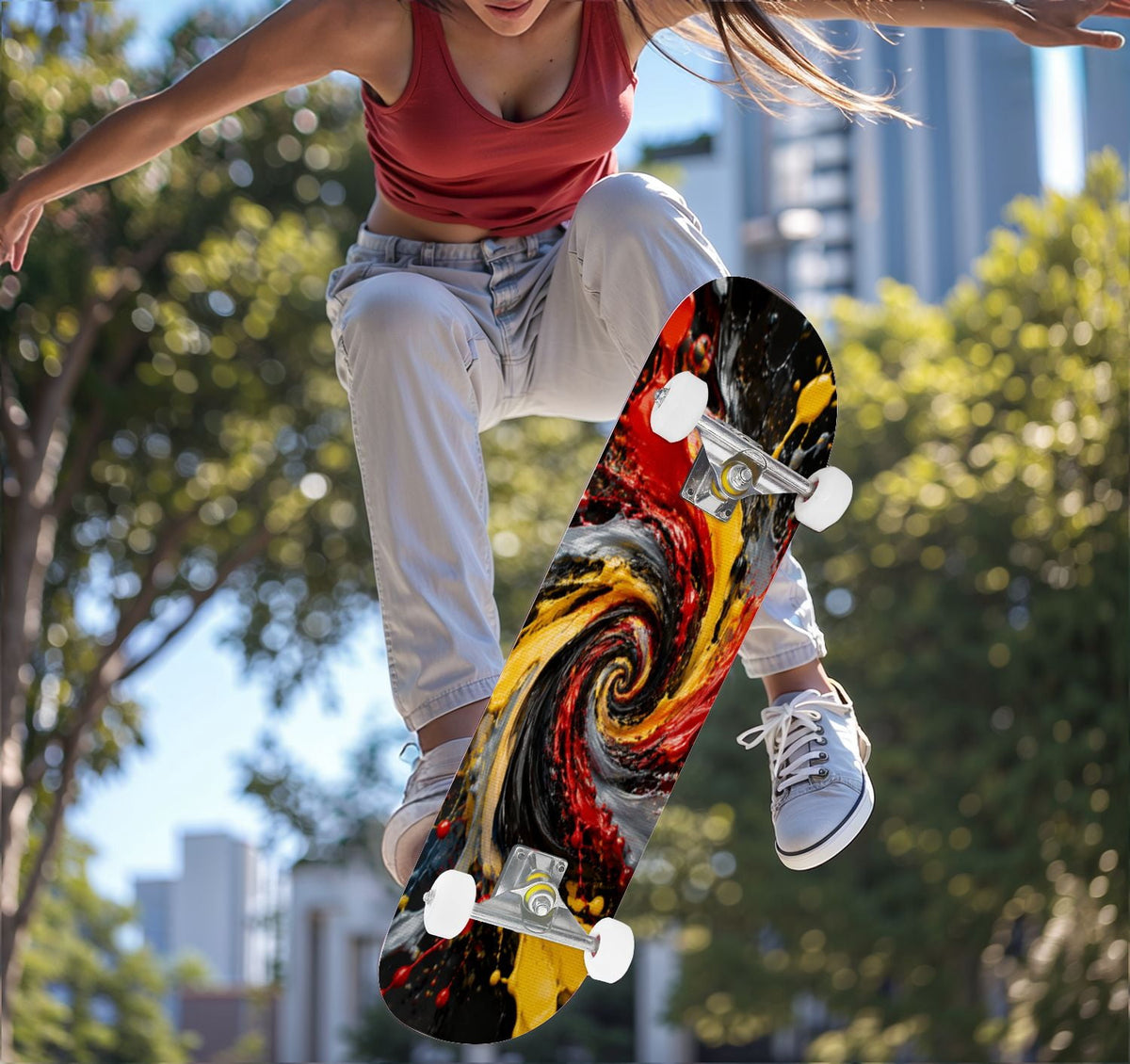 Complete Skateboard Vibrant Multicolored Abstract 31 Inch 7-Ply Maple Skateboard with PU Wheels and Aluminum Trucks, Ready-to-Ride Skateboard for Beginners, Teens and Adults
