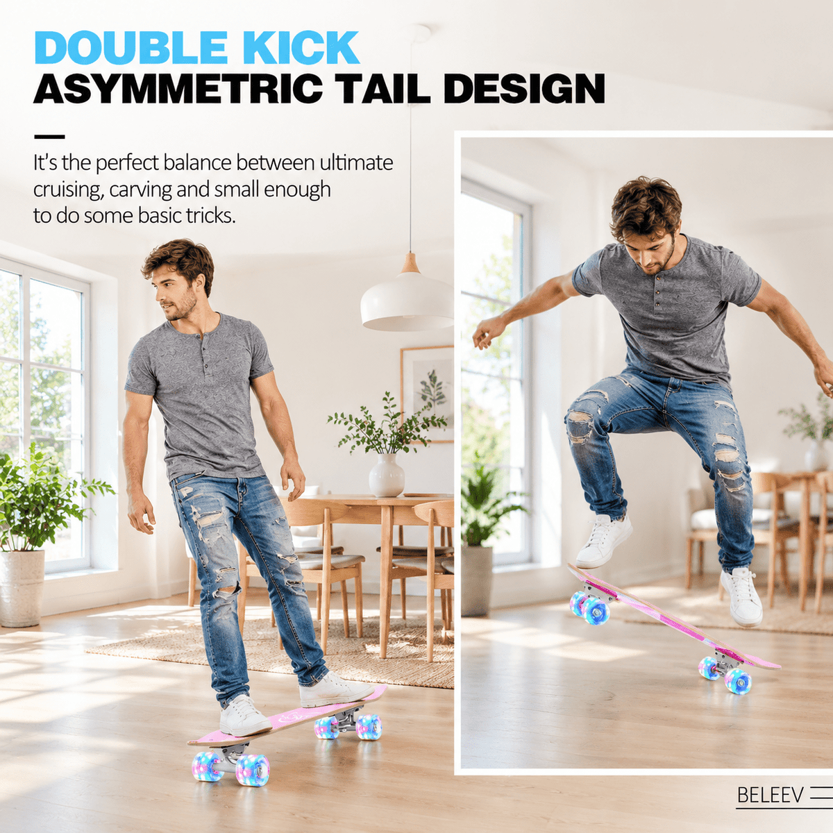 Rainbow 27 x 8 Inch Complete Cruiser Skateboard for Teens Adults Beginners