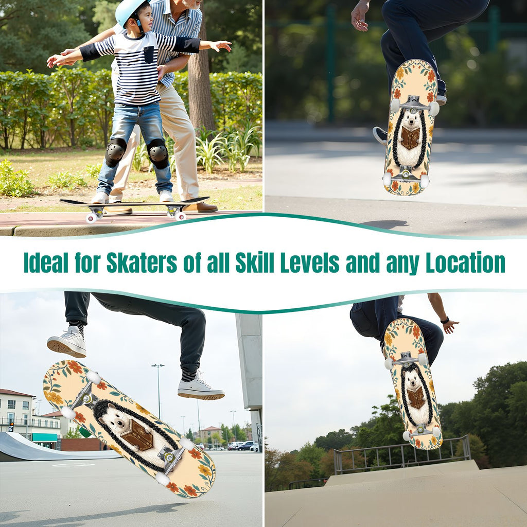 31"x8" Complete Skateboards for Beginners, Idyllic Tropical Beach Turquoise Water Golden Sand Shoreline Double Kick 7 Ply Canadian Maple Deck Skateboard with Wheels, Gifts for Kids Teens