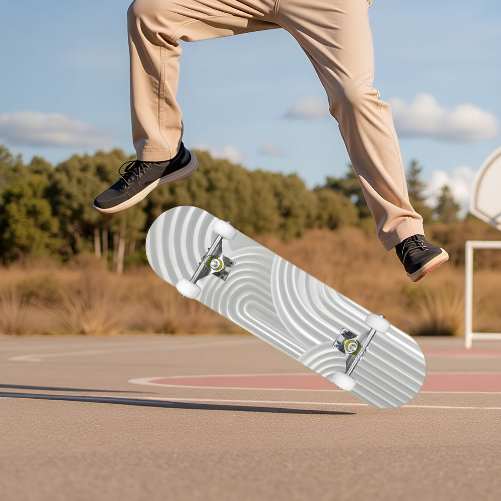 Beige Waves Flowing Lines 3D Effect 31" x 8" Complete Skateboard, 7-Ply Canadian Maple Double Kick Trick Board for Kids and Beginners Adult Gifts