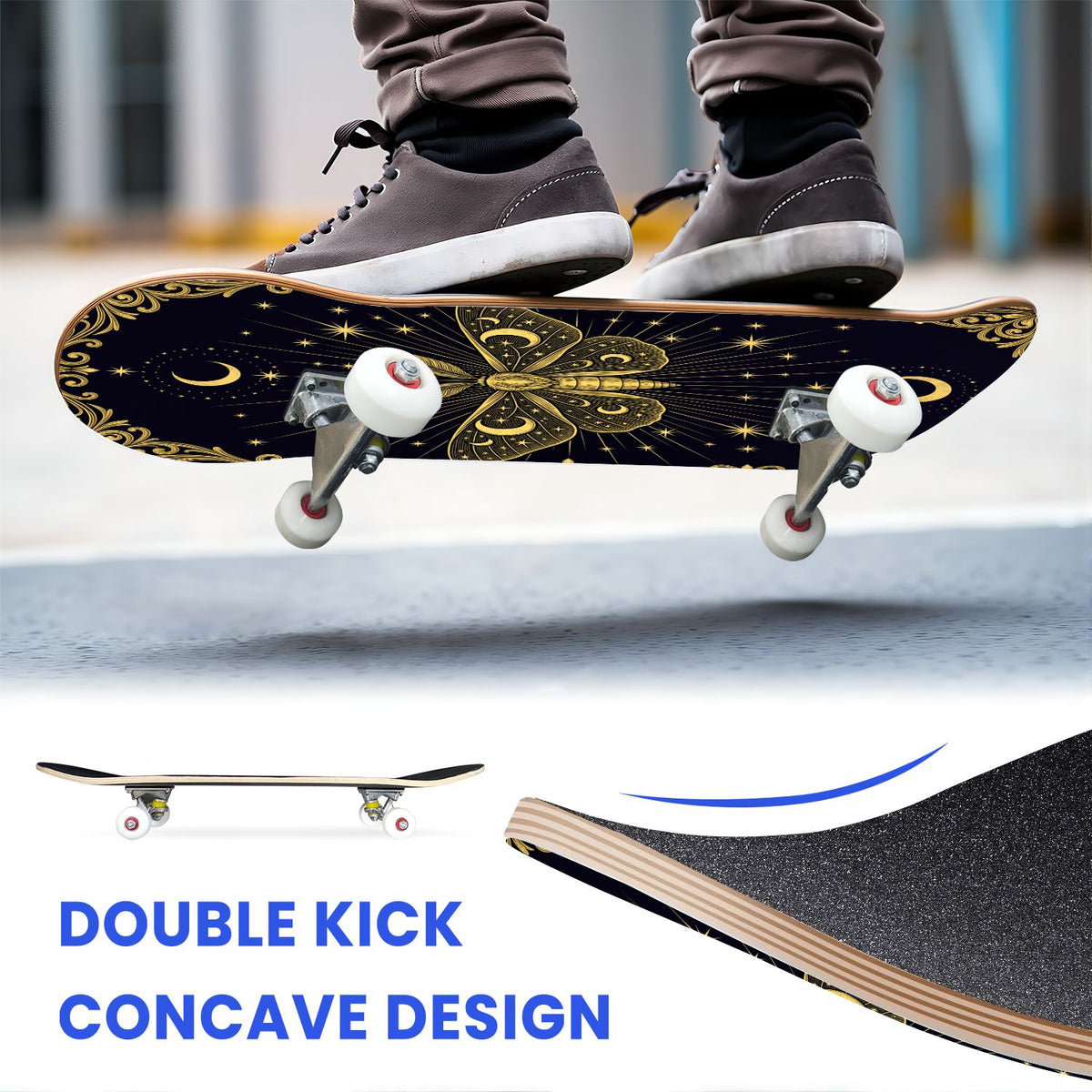 31"x8" Complete Skateboards for Beginners, Idyllic Tropical Beach Turquoise Water Golden Sand Shoreline Double Kick 7 Ply Canadian Maple Deck Skateboard with Wheels, Gifts for Kids Teens
