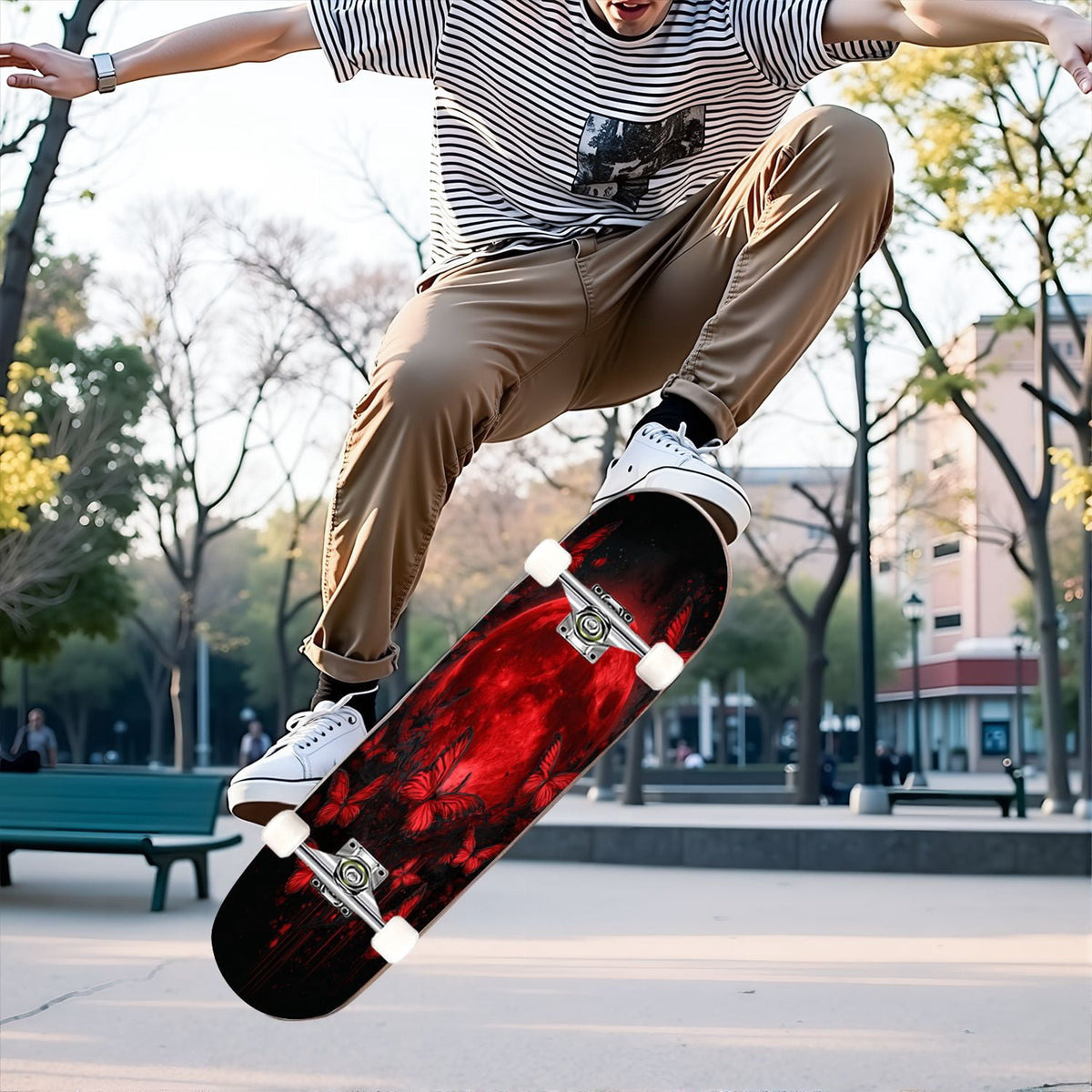 31"x8" Complete Skateboards for Beginners, Ethereal Night Garden Roses Starry Sky Dark Academia Double Kick 7 Ply Canadian Maple Deck Skateboard with Wheels, Gifts for Kids Teens