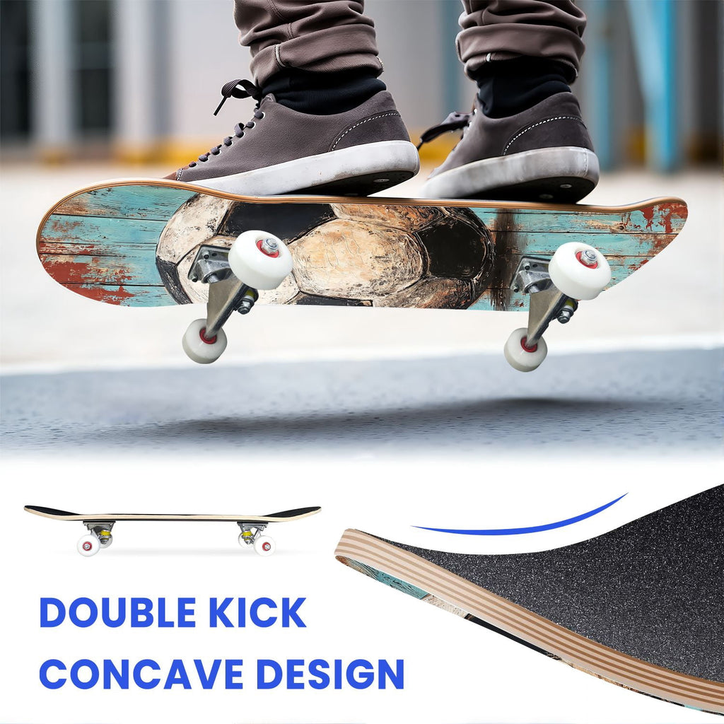 31"x8" Complete Skateboards for Beginners,Abstract Soccer Ball Vibrant Paint Splashes Drips Double Kick 7 Ply Canadian Maple Deck Skateboard with Wheels, Sports Gifts for Kids Teens