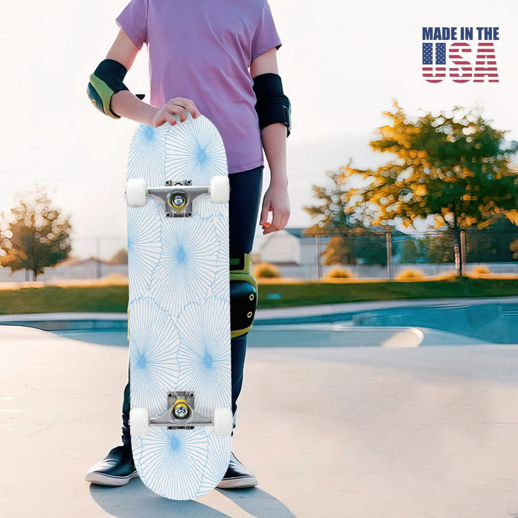 31"x8" Complete Skateboards for Beginners,Seamless Blue Watercolor Crabs Floral Accents Light Double Kick 7 Ply Canadian Maple Deck Skateboard with Wheels, Gifts for Kids Teens