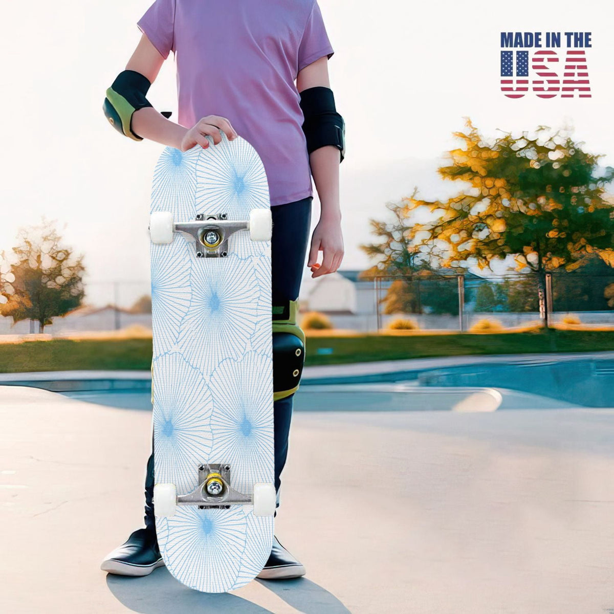 31"x8" Complete Skateboards for Beginners,Seamless Blue Watercolor Crabs Floral Accents Light Double Kick 7 Ply Canadian Maple Deck Skateboard with Wheels, Gifts for Kids Teens