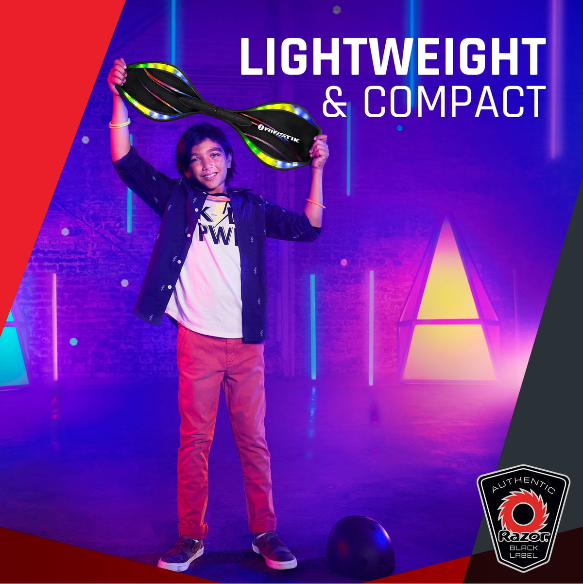 Razor Black Label Ripstik Ripster Light-up, Caster Skateboard with Multi-Color Lights, for Child 8+