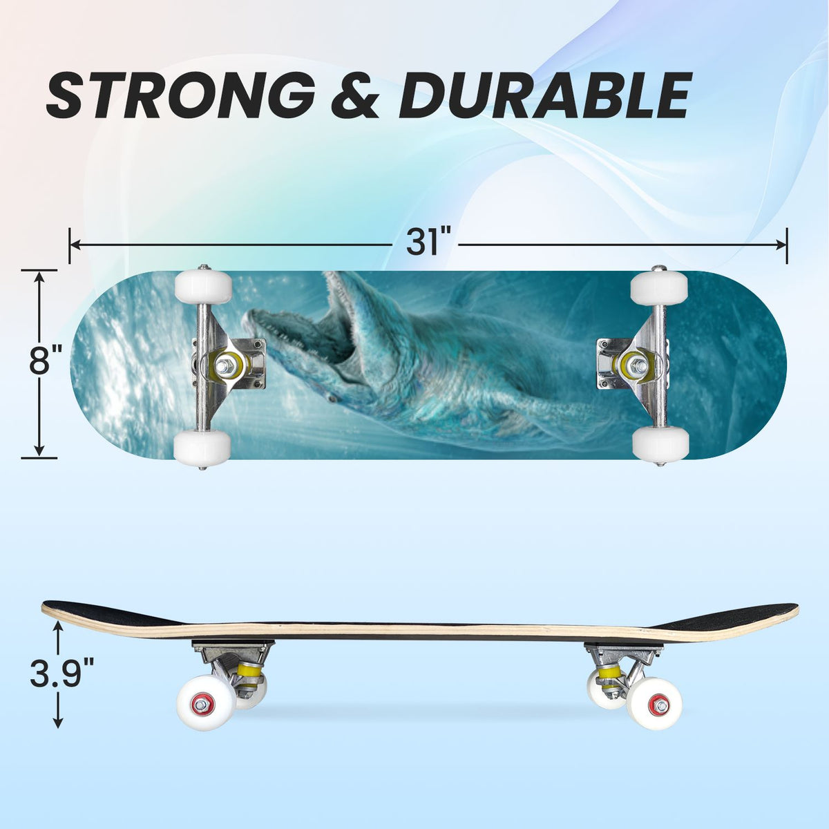 31"x8" poisous plants Mushroom Complete Skateboard for Beginners hand colored vintage retro 7 Layer Maple Deck Double Kick Kids Skateboard with 85A PU Wheels Gifts for Kids Teens
