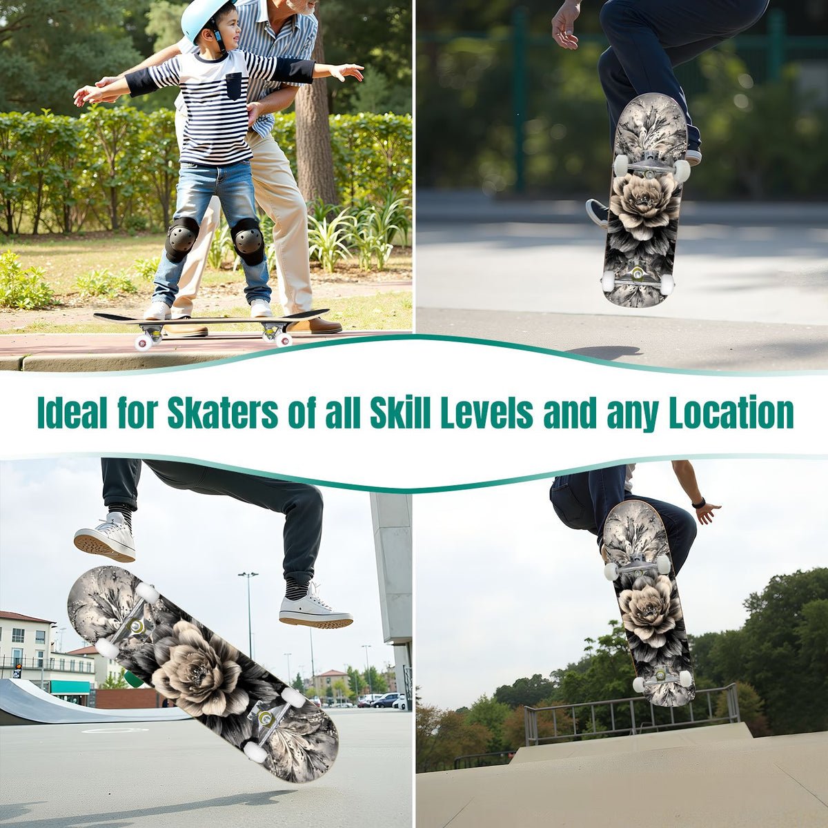 31"x8" Complete Skateboards for Beginners, Birch Trees Abstract Forest Branches Landscape Colorful Double Kick 7 Ply Canadian Maple Deck Skateboard with Wheels, Gifts for Kids Teens