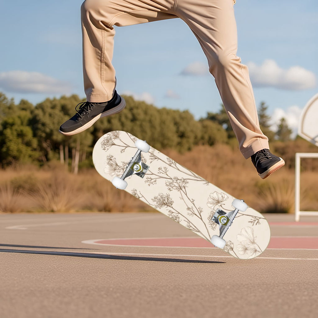 Watercolor Botanical Blue Green Leaves Flowers 31" x 8" Complete Skateboard, 7-Ply Canadian Maple Double Kick Trick Board for Kids and Beginners Adult Gifts