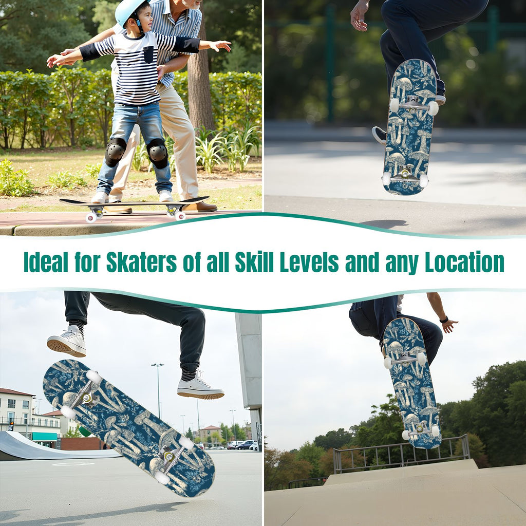 Western Cowboy Horses Desert Landscape 31" x 8" Complete Skateboard, 7-Ply Canadian Maple Double Kick Trick Board for Kids and Beginners Adult Gifts