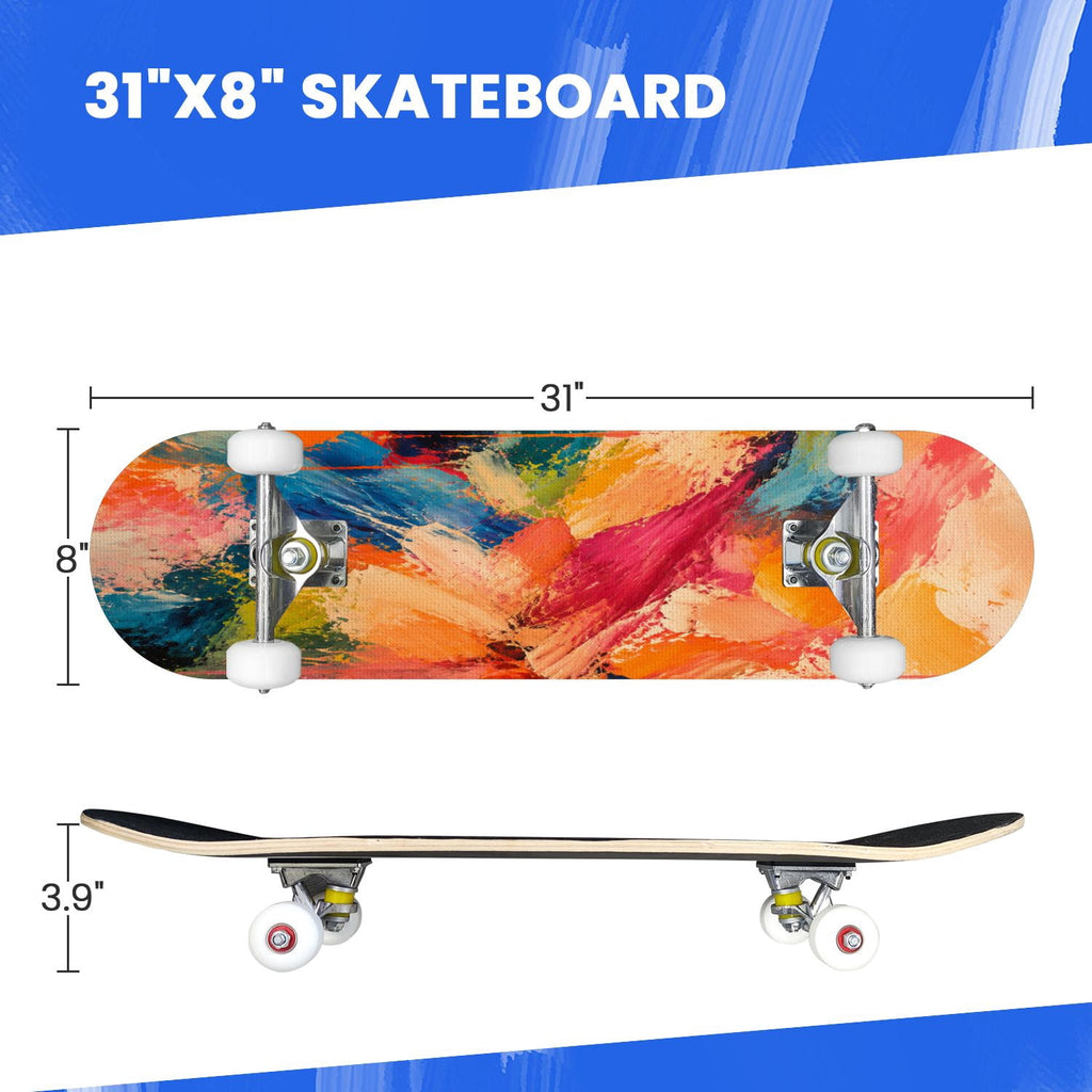 Complete Skateboard Colorful Splash Art Headphones 31 Inch 7-Ply Maple Skateboard with PU Wheels and Aluminum Trucks, Ready-to-Ride Skateboard for Beginners, Teens and Adults