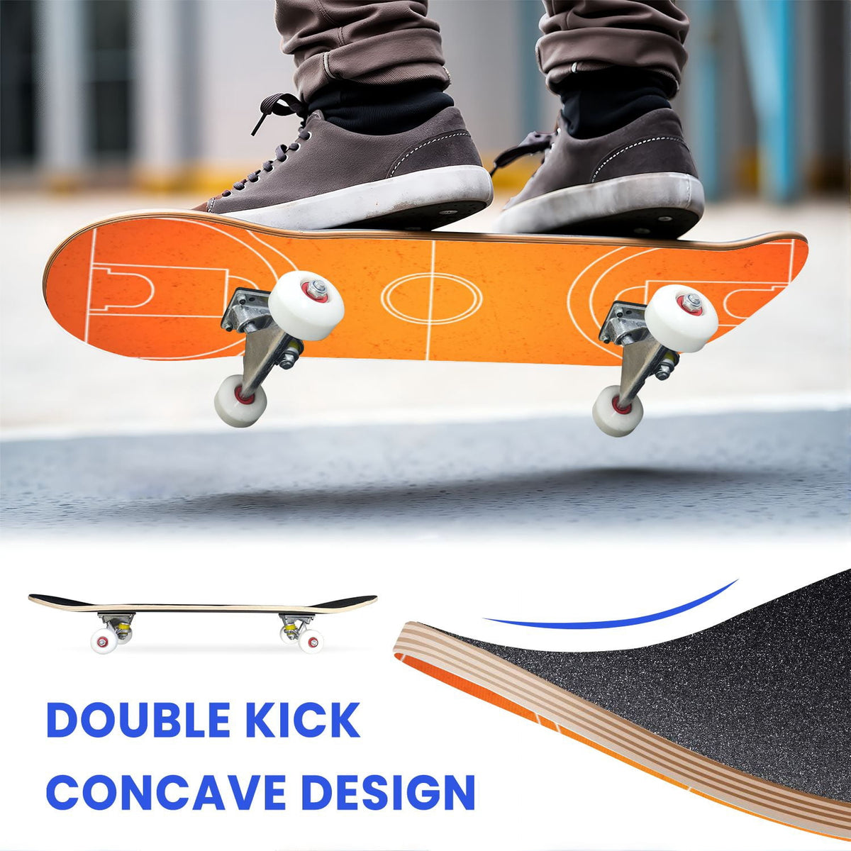 31"x8" Complete Skateboards for Beginners,Vintage Baseball Worn Red Stitches Rustic Double Kick 7 Ply Canadian Maple Deck Skateboard with Wheels, Sports Gifts for Kids Teens