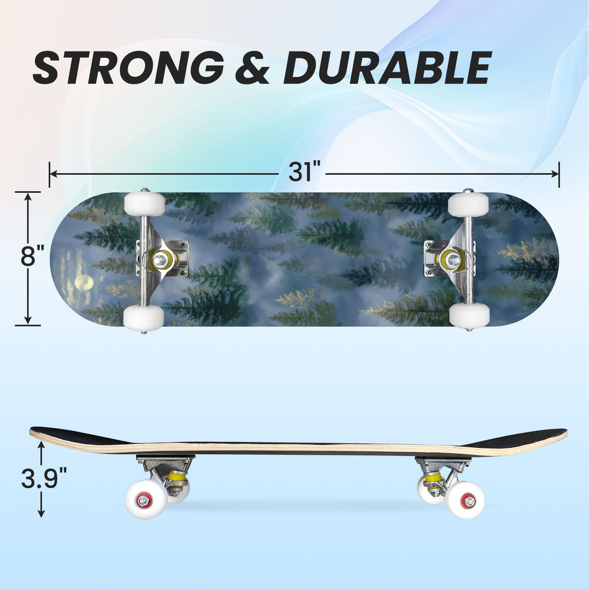 31"x8" Complete Skateboards for Beginners, Whimsical Butterfly Garden Watercolor Art Print Double Kick 7 Ply Canadian Maple Deck Skateboard with Wheels, Gifts for Kids Teens
