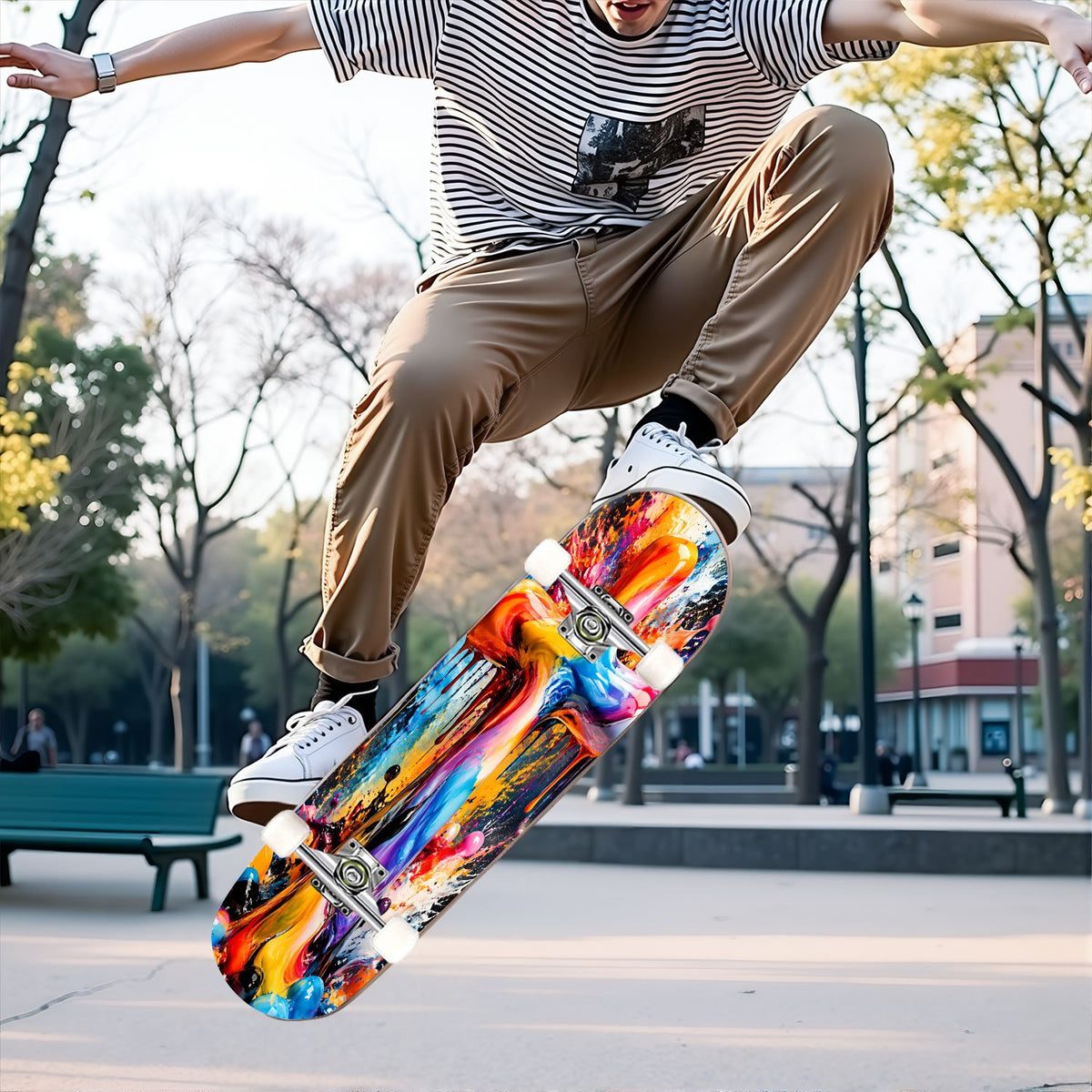 Complete Skateboard Colorful Splash Art Headphones 31 Inch 7-Ply Maple Skateboard with PU Wheels and Aluminum Trucks, Ready-to-Ride Skateboard for Beginners, Teens and Adults