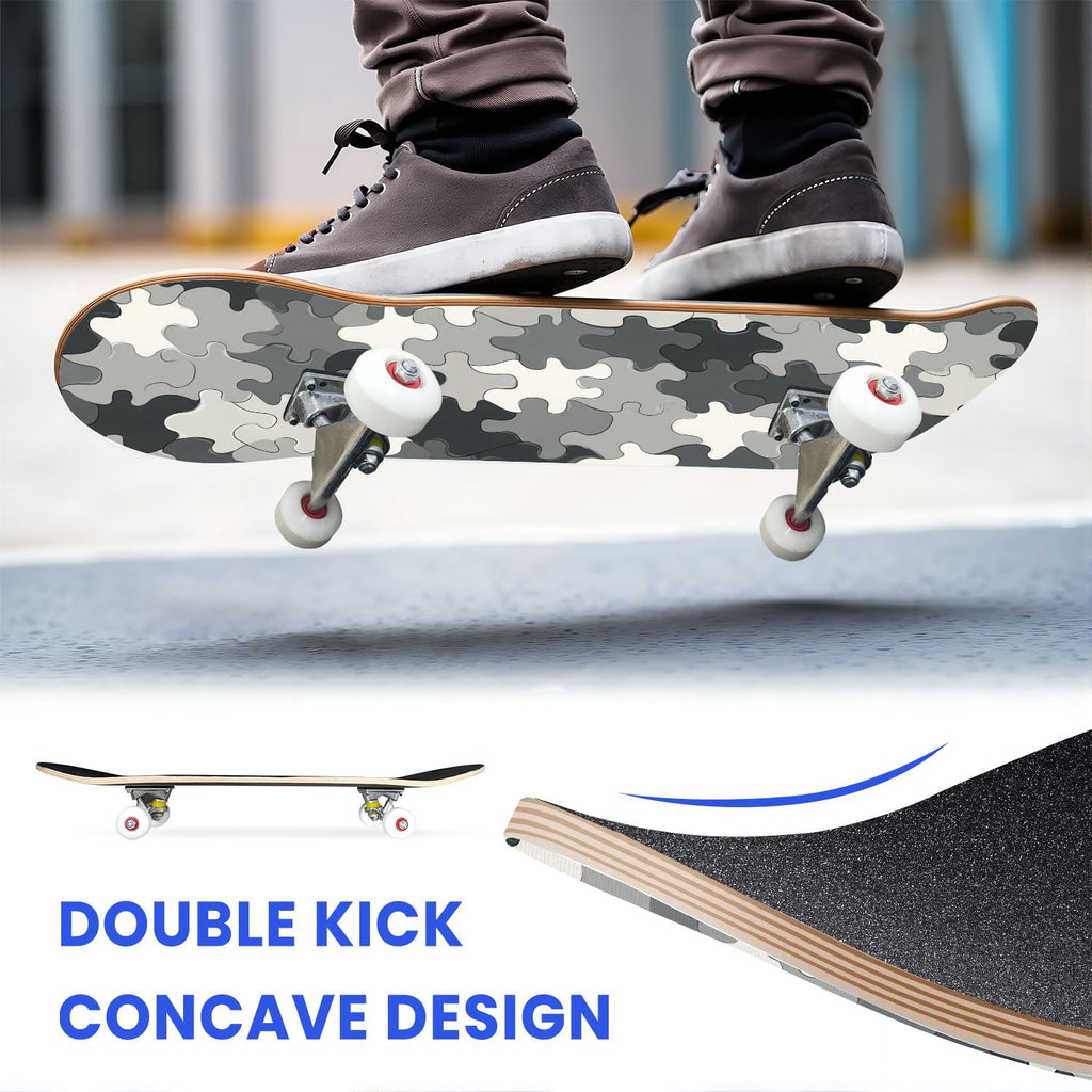 31"x8" Complete Skateboards for Beginners,Orange Basketball Hoop Blue Sky Clouds Double Kick 7 Ply Canadian Maple Deck Skateboard with Wheels, Gifts for Kids Teens