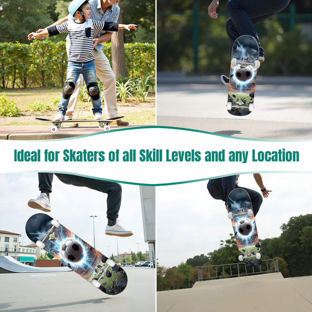31"x8" Complete Skateboards for Beginners,baseball stadium giant baseballs sunset sky Double Kick 7 Ply Canadian Maple Deck Skateboard with Wheels, Gifts for Kids Teens
