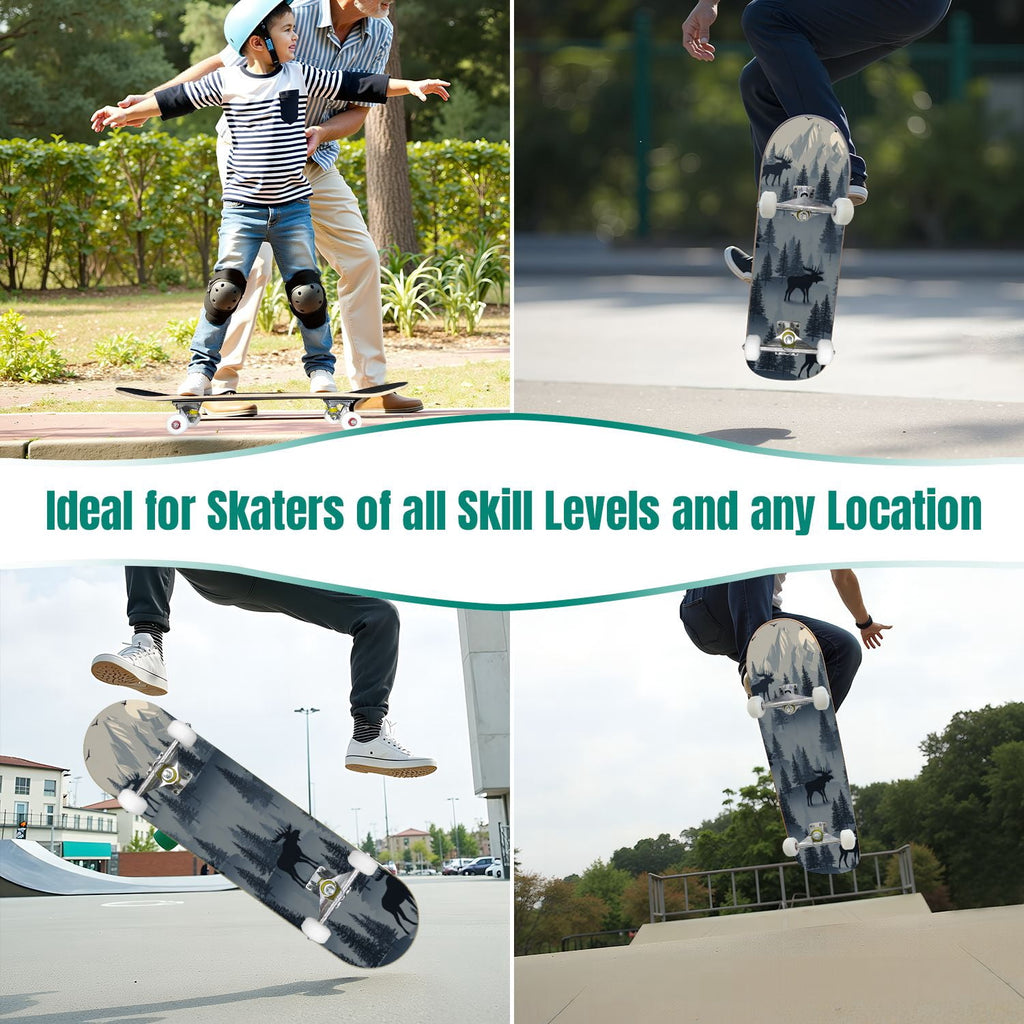 Botanical Floral Peonies Hummingbirds 31" x 8" Complete Skateboard, 7-Ply Canadian Maple Double Kick Trick Board for Kids and Beginners Adult Gifts