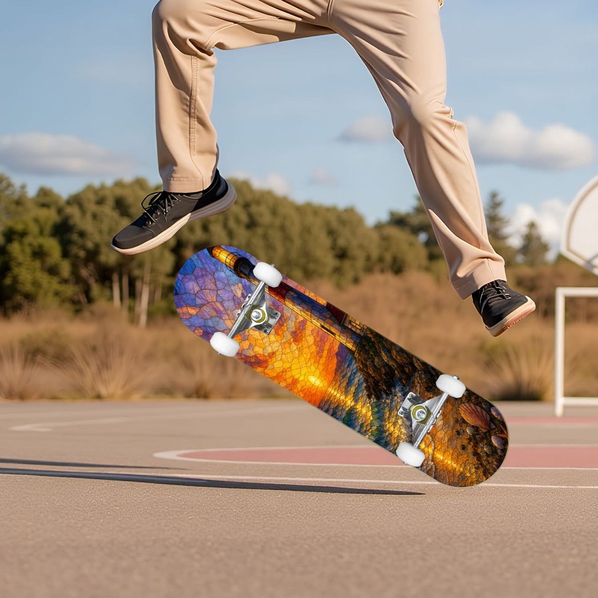 Rose Teal Rose Painting Turquoise Blue Flower Kitchen Decor 31" x 8" Complete Skateboard, 7-Ply Canadian Maple Double Kick Trick Board for Kids and Beginners Adult Gifts