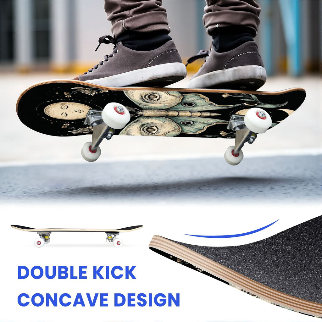 31"x8" Complete Skateboards for Beginners, Skeleton Tree Figure Antler Branches Dark Academia Flowers Double Kick 7 Ply Canadian Maple Deck Skateboard with Wheels, Gifts for Kids Teens