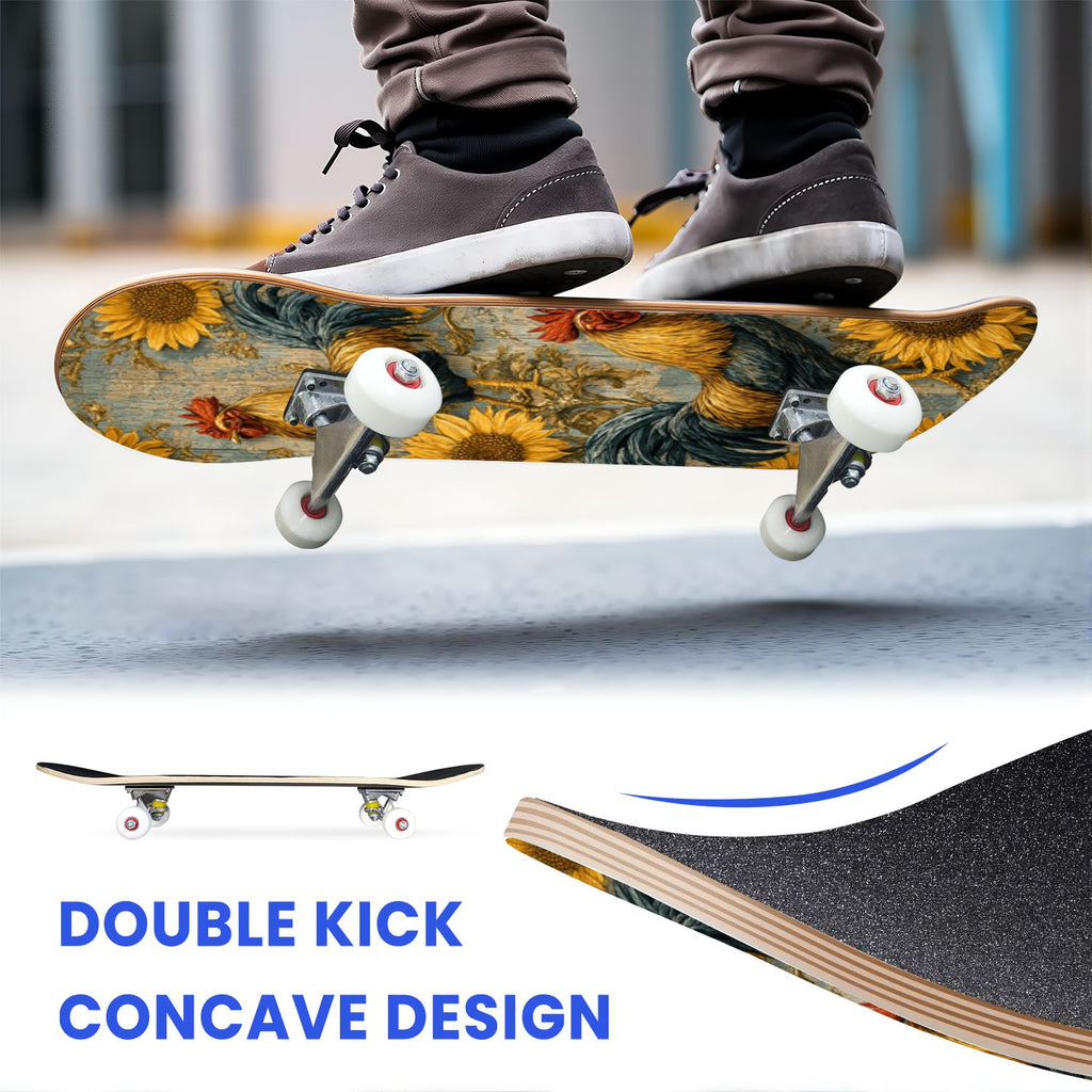 31"x8" Complete Skateboards for Beginners, White Birch Tree Bark Natural Knots Horizontal Lines Double Kick 7 Ply Canadian Maple Deck Skateboard with Wheels, Gifts for Kids Teens