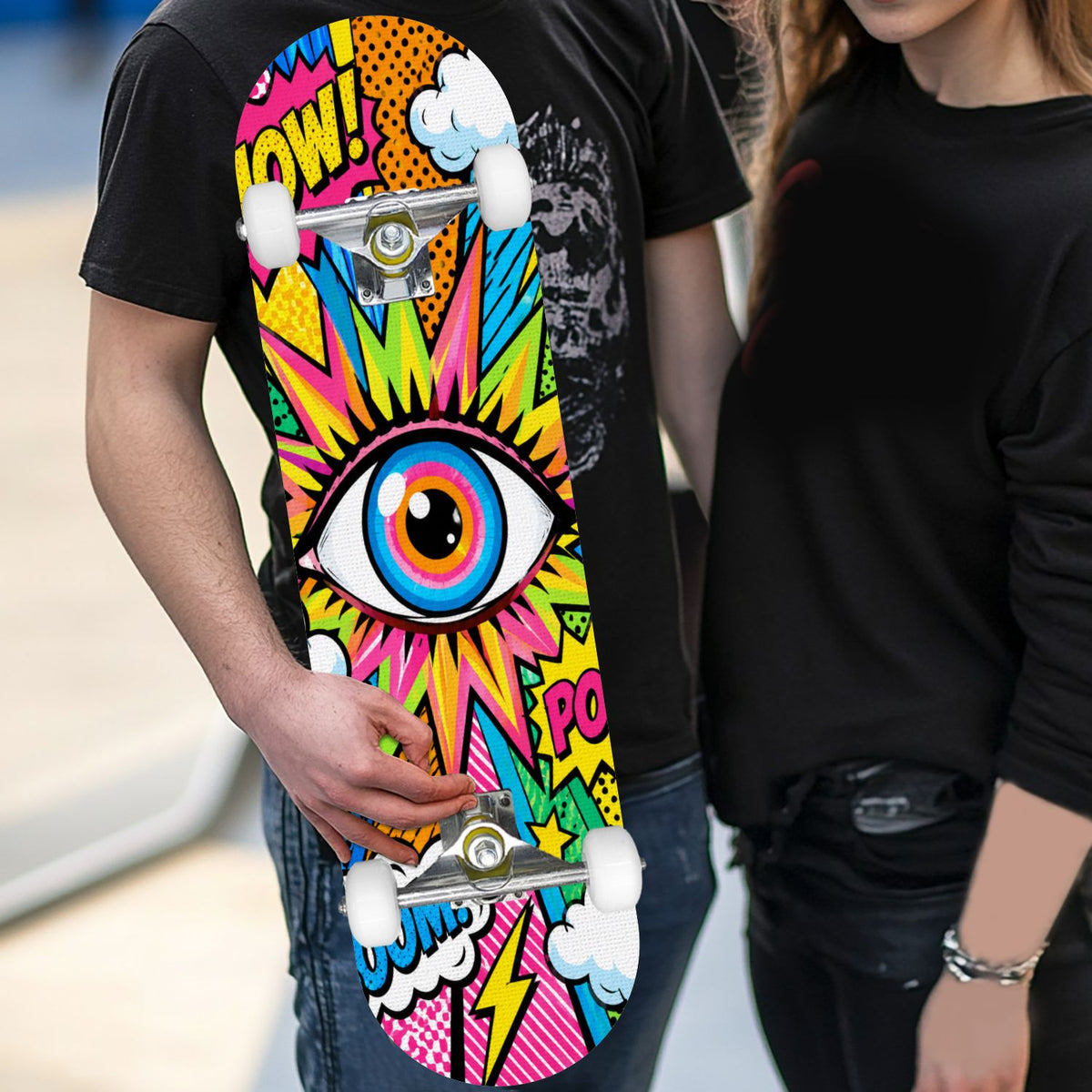 Complete Skateboard Vibrant Comic Eye 31 Inch 7-Ply Maple Skateboard with PU Wheels and Aluminum Trucks, Ready-to-Ride Skateboard for Beginners, Teens and Adults