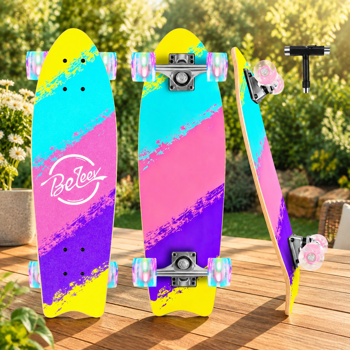 Rainbow 27 x 8 Inch Complete Cruiser Skateboard for Teens Adults Beginners