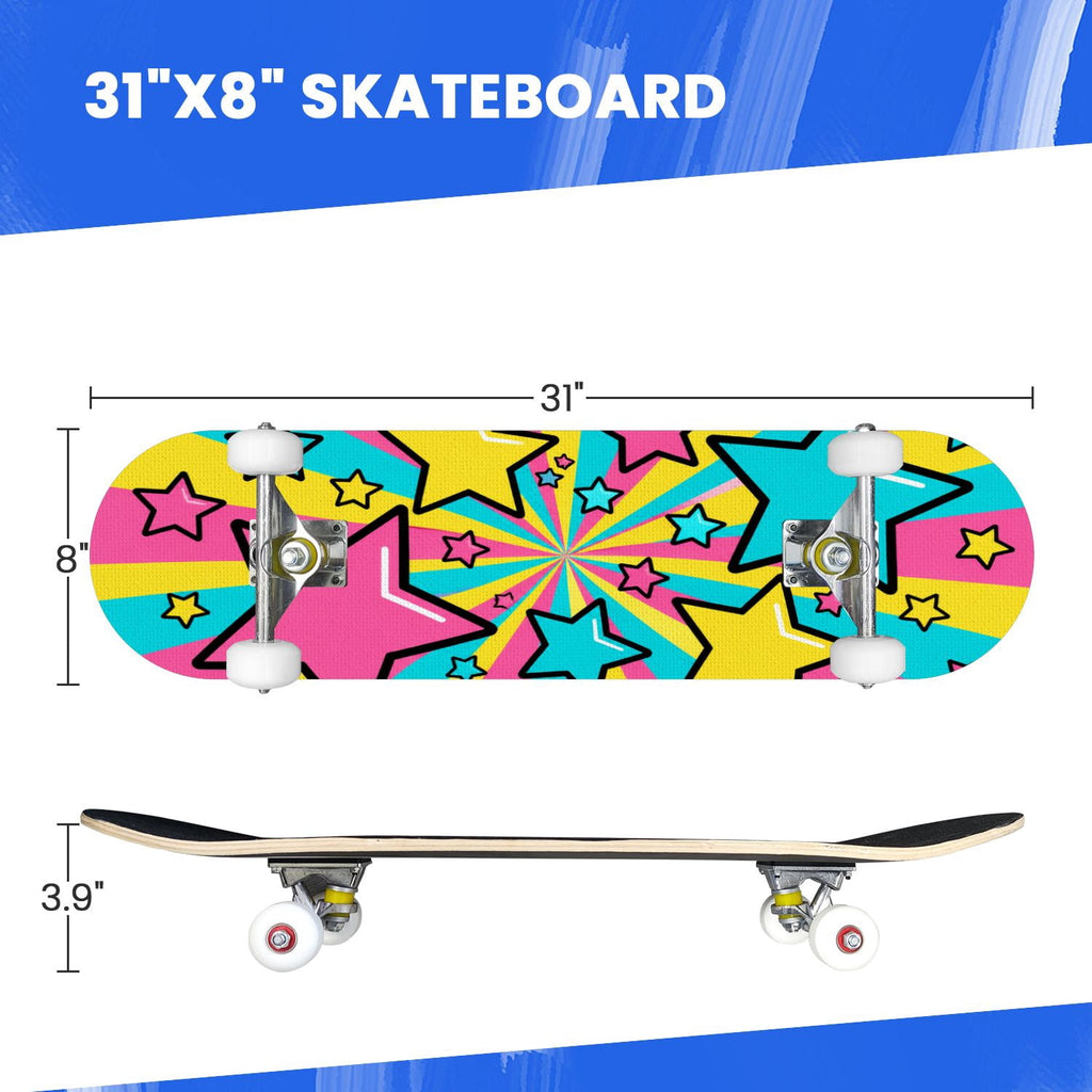 Complete Skateboard Vibrant Comic Eye 31 Inch 7-Ply Maple Skateboard with PU Wheels and Aluminum Trucks, Ready-to-Ride Skateboard for Beginners, Teens and Adults