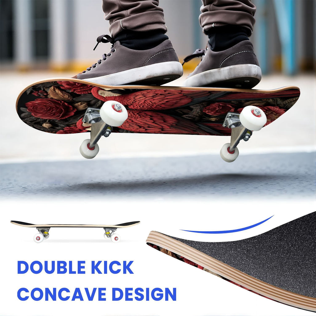 31"x8" Complete Skateboards for Beginners, Ethereal Night Garden Roses Starry Sky Dark Academia Double Kick 7 Ply Canadian Maple Deck Skateboard with Wheels, Gifts for Kids Teens