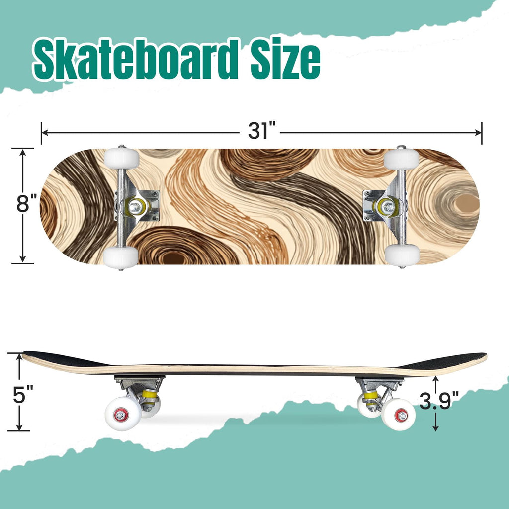 Vintage Movie Theater Classic Cinema 31" x 8" Complete Skateboard, 7-Ply Canadian Maple Double Kick Trick Board for Kids and Beginners Adult Gifts