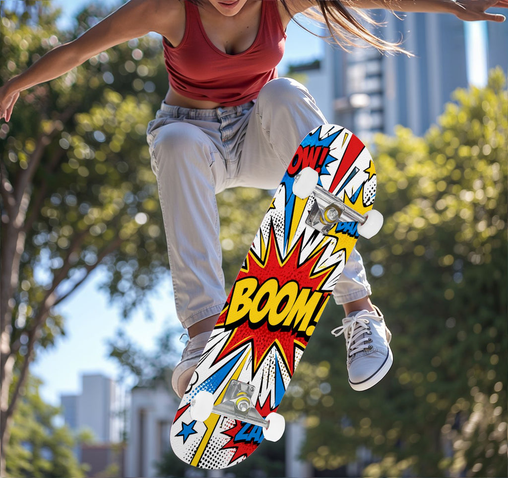 Complete Skateboard Vibrant Comic Eye 31 Inch 7-Ply Maple Skateboard with PU Wheels and Aluminum Trucks, Ready-to-Ride Skateboard for Beginners, Teens and Adults
