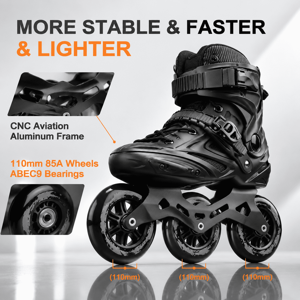 Black Men5.5-6/Women6.5-7/25cm 3-Wheel Inline Skates for Adult Fitness Speed Racing