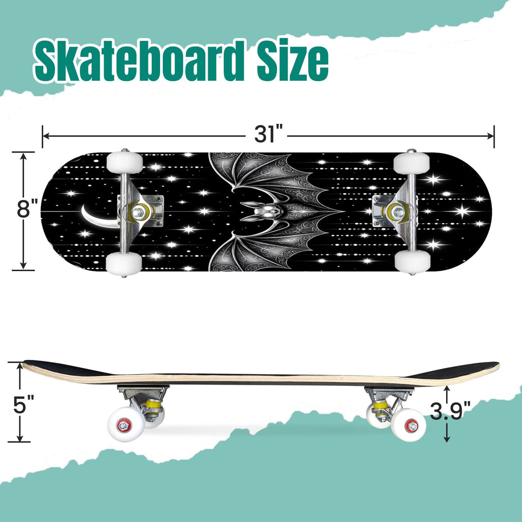 Red Mystic Circle Eyes Occult Symbols Dark Abstract Art 31" x 8" Complete Skateboard, 7-Ply Canadian Maple Double Kick Trick Board for Kids and Beginners Adult Gifts