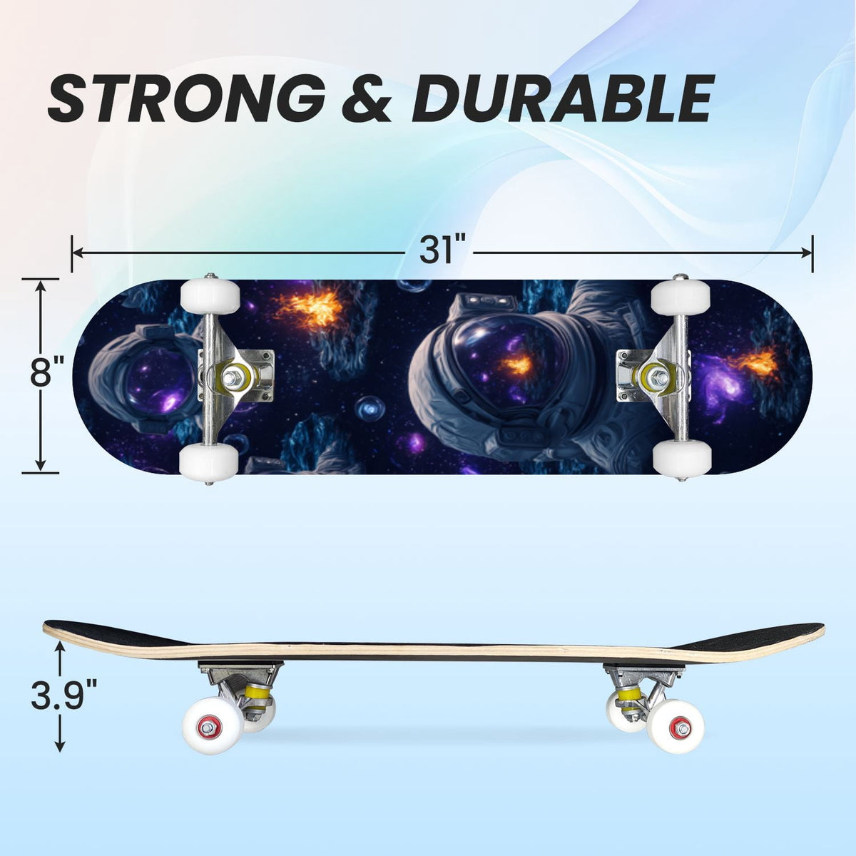 31"x8" Complete Skateboards for Beginners,Bold Stained Glass Western Double Kick 7 Ply Canadian Maple Deck Skateboard with Wheels, Gifts for Kids Teens