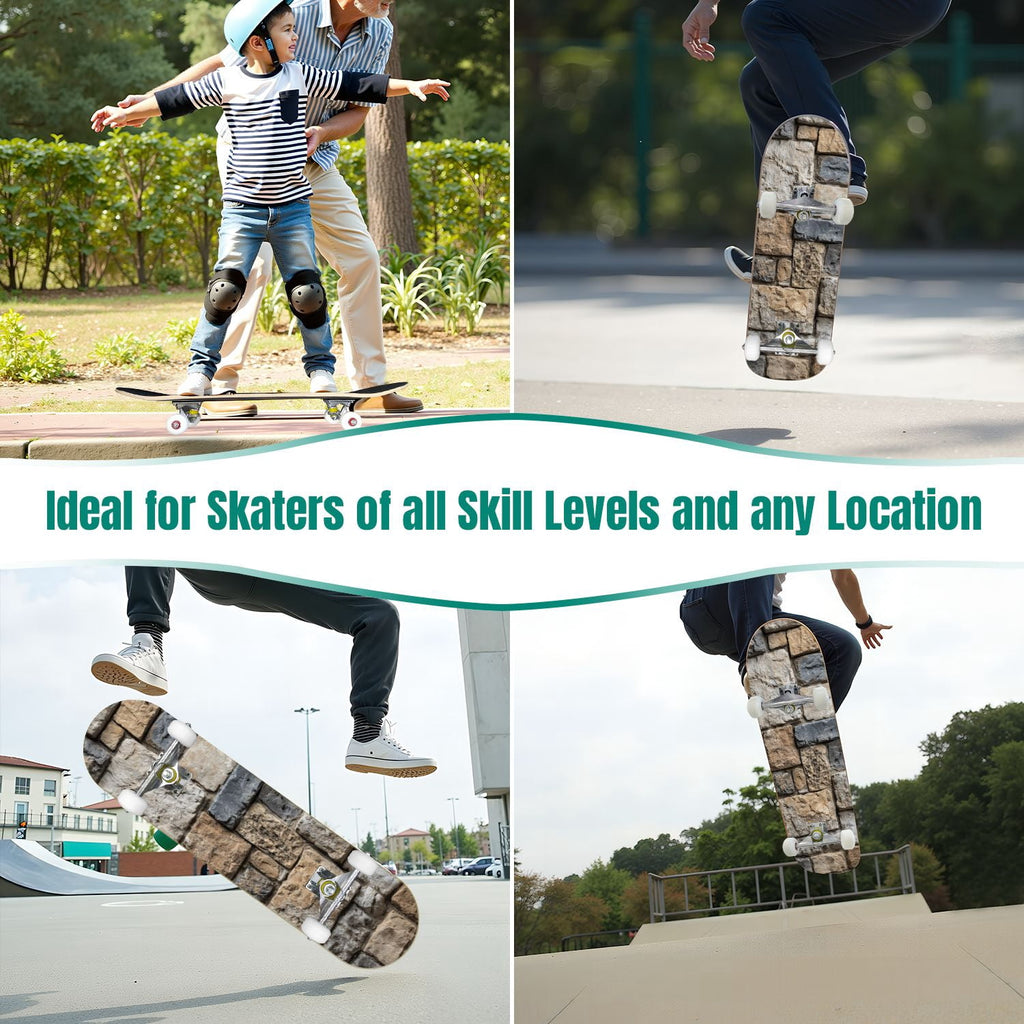 Autumn Forest Camouflage Oak Leaves Tree Branches 31" x 8" Complete Skateboard, 7-Ply Canadian Maple Double Kick Trick Board for Kids and Beginners Adult Gifts
