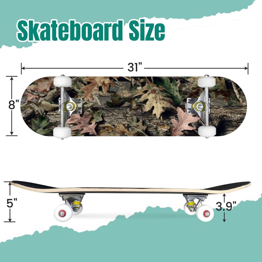 Vibrant Chrysanthemum Floral Bold Pink Purple Blooms 31" x 8" Complete Skateboard, 7-Ply Canadian Maple Double Kick Trick Board for Kids and Beginners Adult Gifts