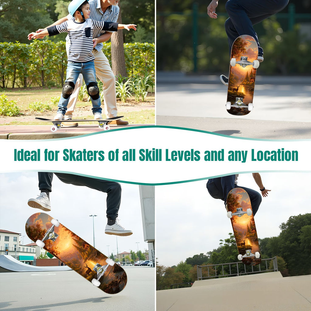 31"x8" Complete Skateboards for Beginners, White Birch Tree Bark Natural Knots Horizontal Lines Double Kick 7 Ply Canadian Maple Deck Skateboard with Wheels, Gifts for Kids Teens