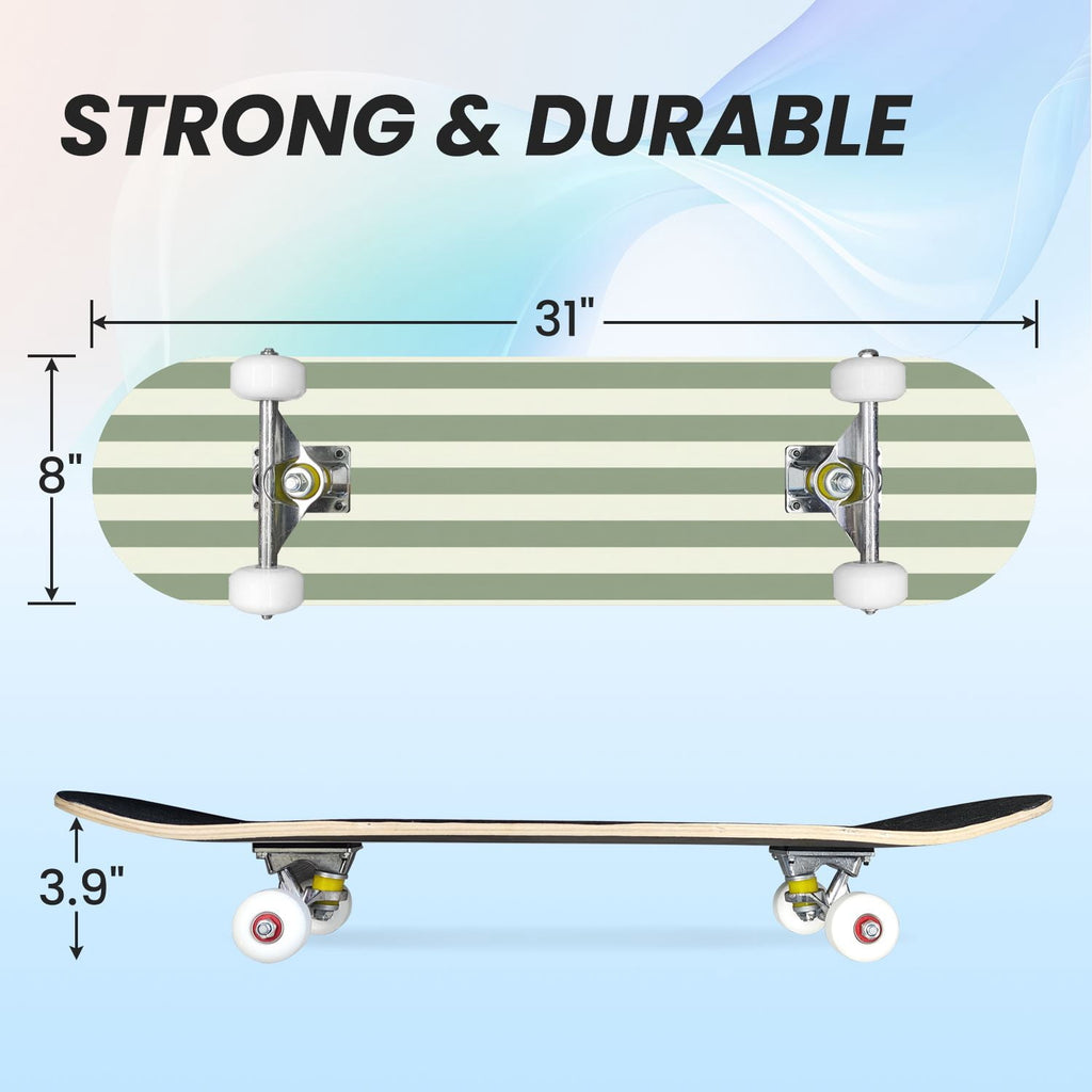 31"x8" Complete Skateboards for Beginners,Pastel Pink Vertical Stripe Minimalist Soft Design Double Kick 7 Ply Canadian Maple Deck Skateboard with Wheels, Gifts for Kids Teens