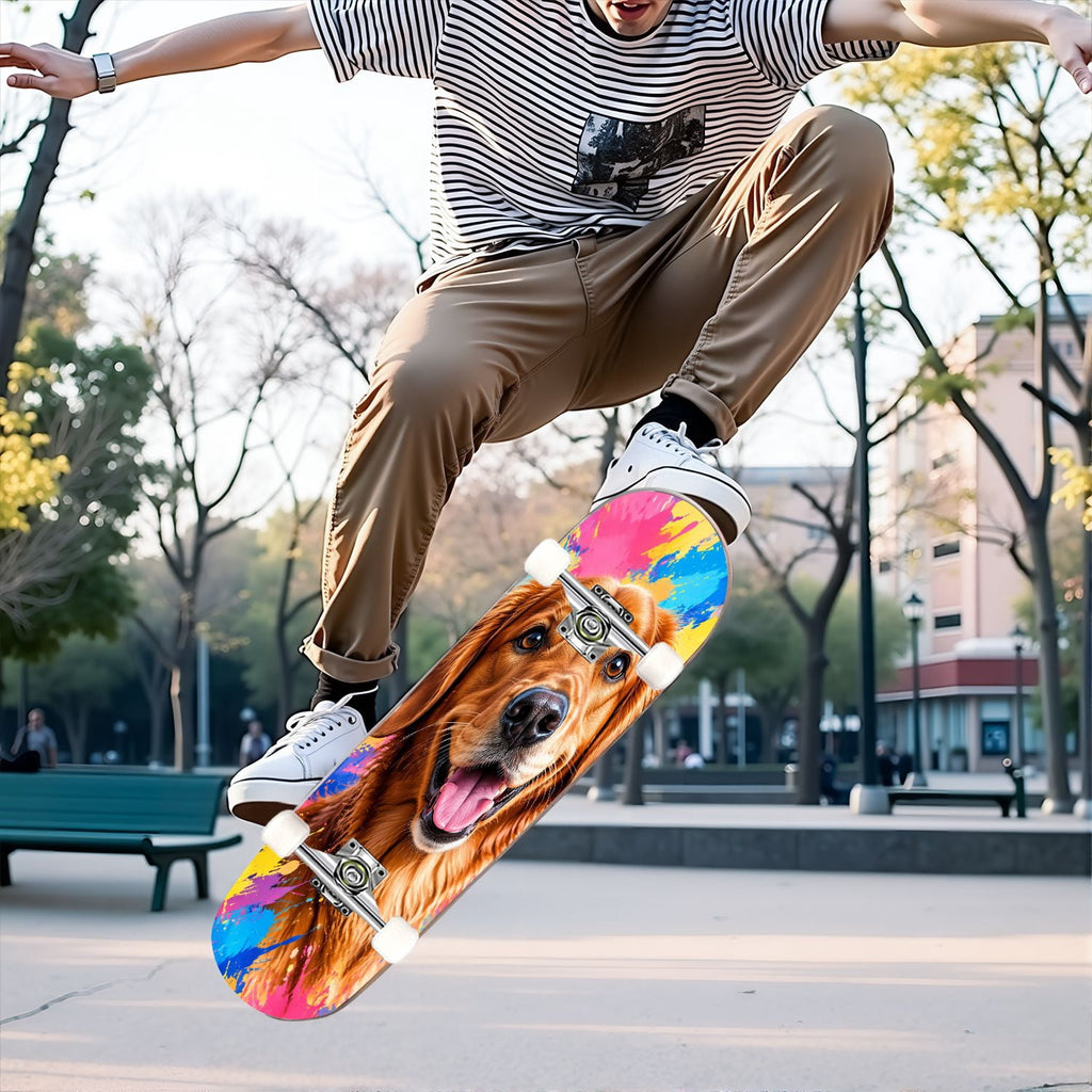 Complete Skateboard Golden Retriever Dog Portrait 31 Inch 7-Ply Maple Skateboard with PU Wheels and Aluminum Trucks, Ready-to-Ride Skateboard for Beginners, Teens and Adults