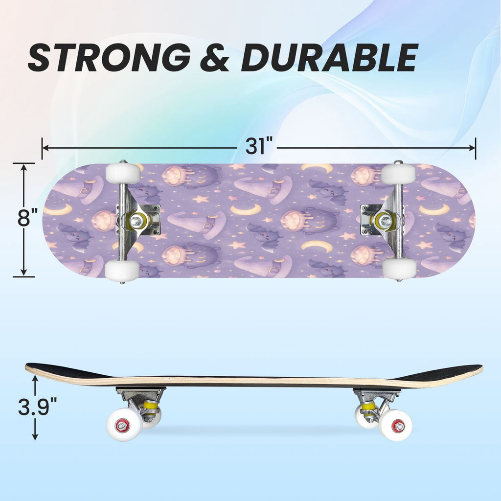 31"x8" Complete Skateboards for Beginners,Vintage Botanical Moth Autumn Leaves Mushrooms Double Kick 7 Ply Canadian Maple Deck Skateboard with Wheels, Gifts for Kids Teens