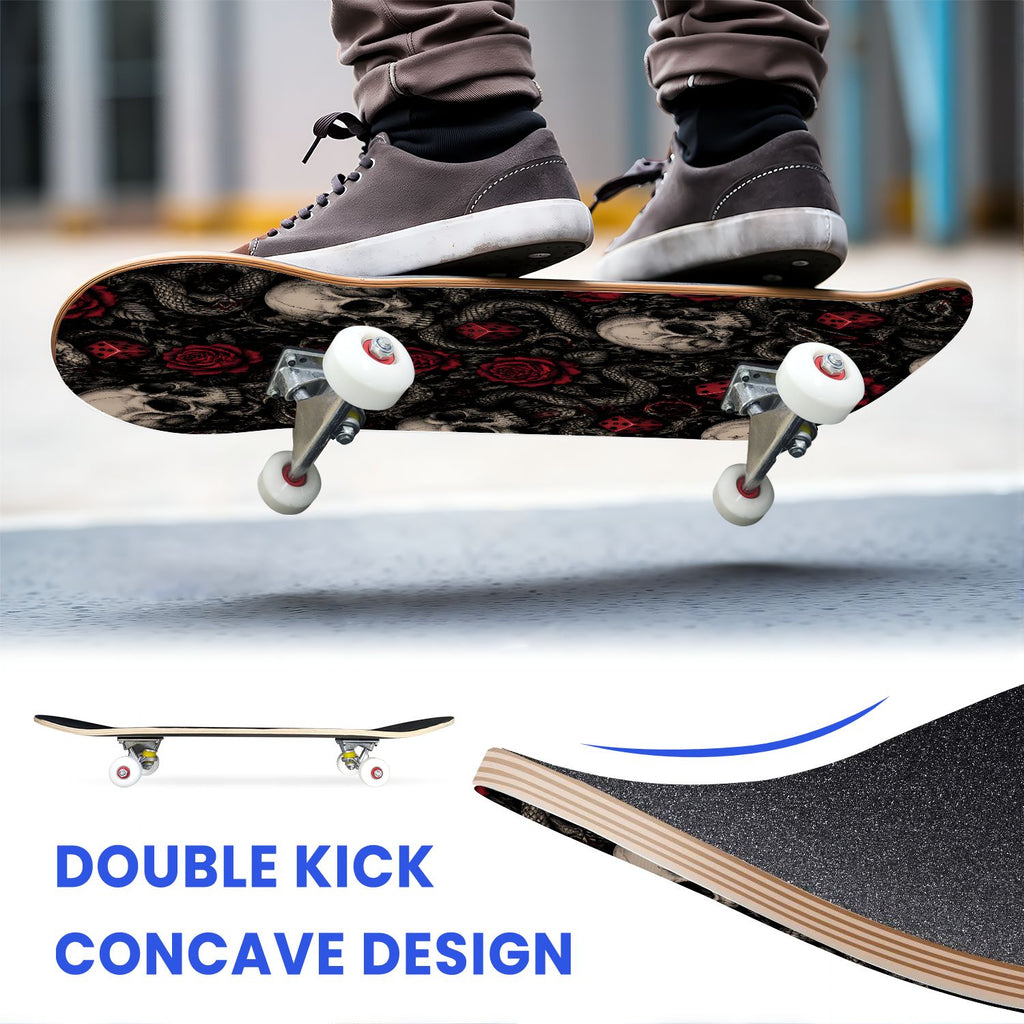 31"x8" Complete Skateboards for Beginners,Cute Ghosts Purple Bows Bats Lilac Halloween Double Kick 7 Ply Canadian Maple Deck Skateboard with Wheels, Gifts for Kids Teens