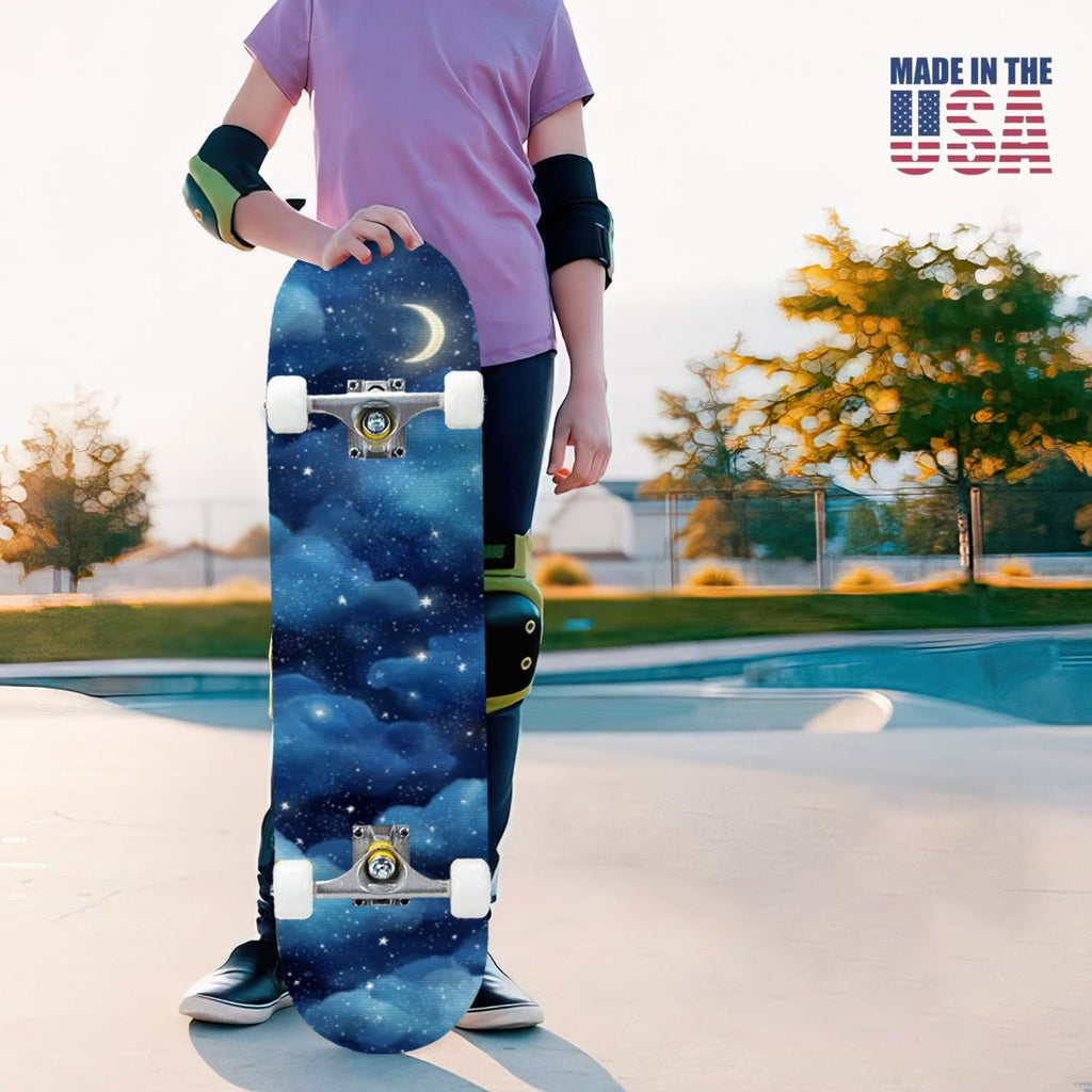 31"x8" Complete Skateboards for Beginners, Pastel Clouds Sparkles Dreamy Gradient Sky Summer Decor Double Kick 7 Ply Canadian Maple Deck Skateboard with Wheels, Gifts for Kids Teens