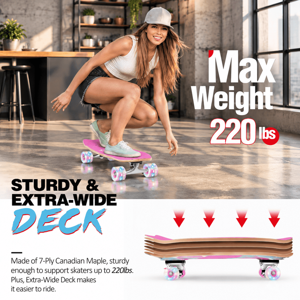 Rainbow 27 x 8 Inch Complete Cruiser Skateboard for Teens Adults Beginners
