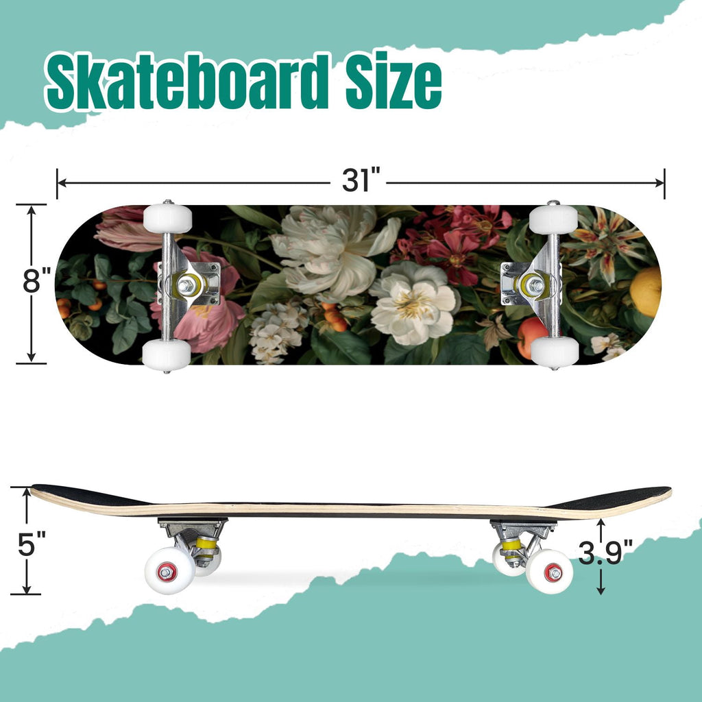 Autumn Forest Camouflage Oak Leaves Tree Branches 31" x 8" Complete Skateboard, 7-Ply Canadian Maple Double Kick Trick Board for Kids and Beginners Adult Gifts
