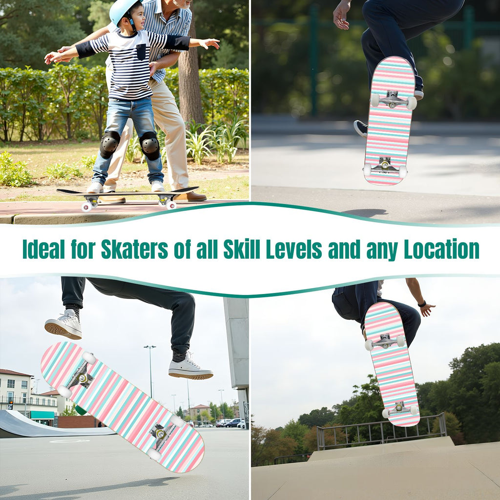 31"x8" Complete Skateboards for Beginners, Idyllic Tropical Beach Turquoise Water Golden Sand Shoreline Double Kick 7 Ply Canadian Maple Deck Skateboard with Wheels, Gifts for Kids Teens